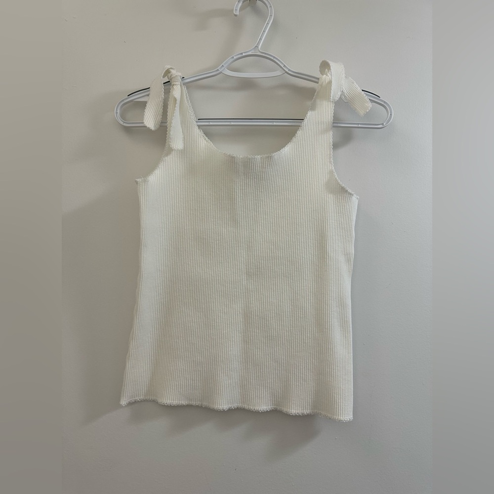 Sandro Cream Tie-Strap Ribbed Tank Top